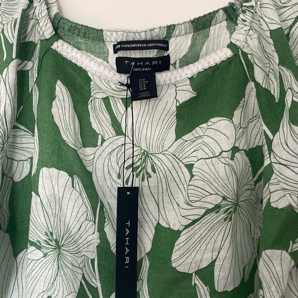 New TAHARI 100% Linen Floral Botanical Print Boho Lagenlook Blouse Shirt Top - Picture 5 of 5